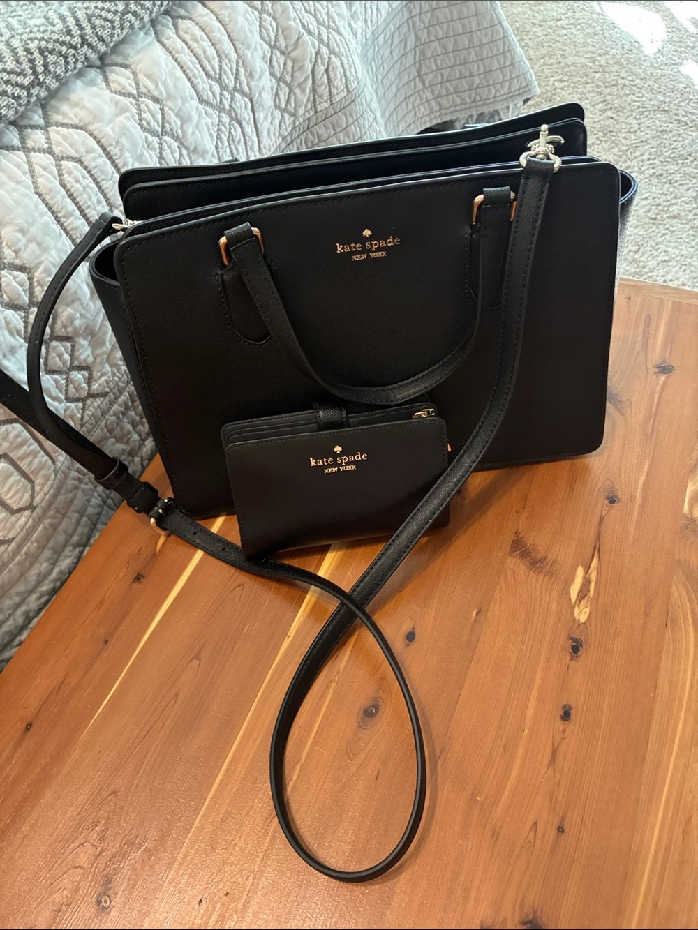 NWOT!!!! kate spade Black Saffiano Leather Satchel with Zip Card Pouch